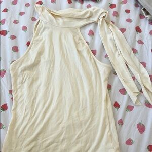 Cream Sleeveless Top with tie neck